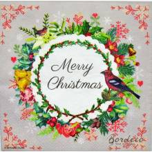 Serwetka do decoupage firmy AMBIENTE wianek Merry Christmas 33x33cm